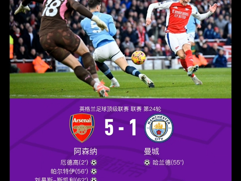 曼城击败阿森纳，取得英超联赛胜利